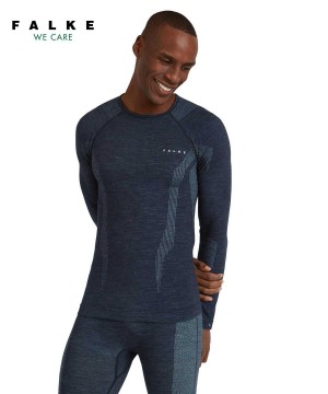 Men Falke Long sleeve shirt Wool-Tech Long Sleeve T-Shirts Blue | ZXEUPS073