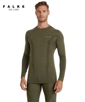 Men Falke Long sleeve shirt Wool-Tech Long Sleeve T-Shirts Green | WHYJCB153