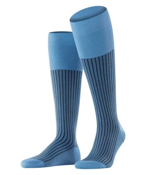 Men Falke Oxford Stripe Knee-high Socks Socks Blue | ZKITFL653