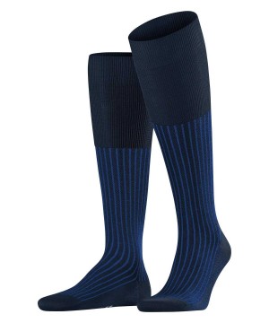 Men Falke Oxford Stripe Knee-high Socks Socks Blue | OTBXUZ623