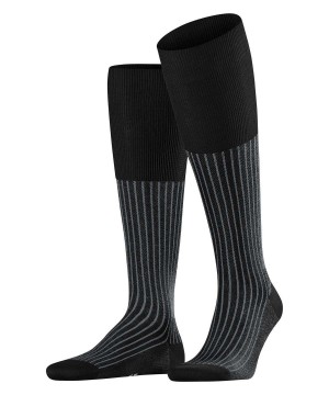 Men Falke Oxford Stripe Knee-high Socks Socks Black | LKOSEQ248