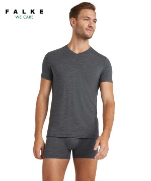 Men Falke T-Shirt V-neck Daily ClimaWool Short Sleeve Shirts Grey | IDVRXF718