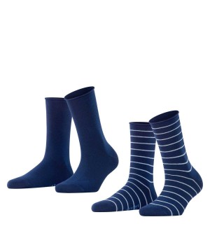 Women Falke Happy Stripe 2-Pack Socks Socks Blue | ZHIMOU248