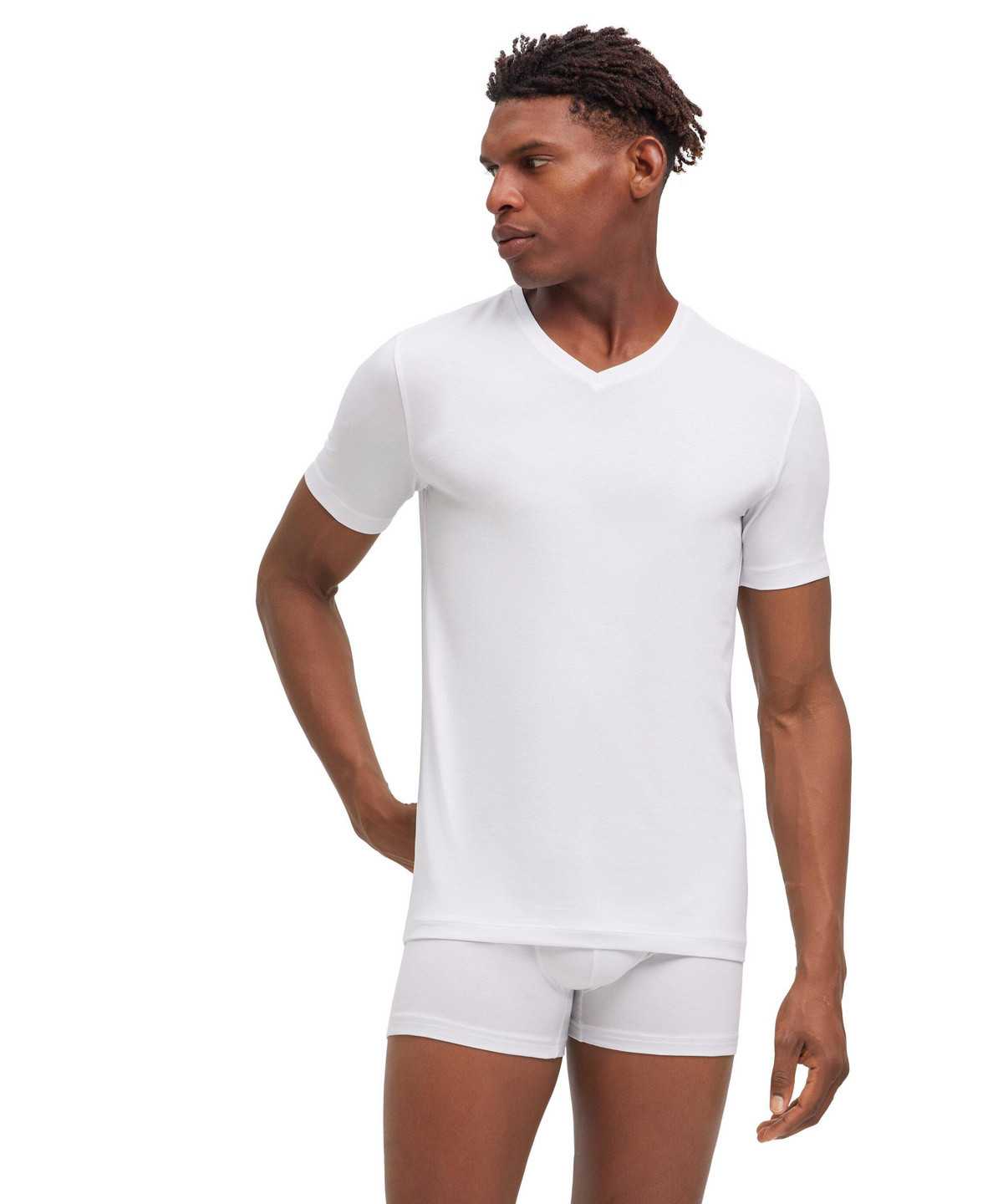 Men Falke 2-Pack T-Shirt V-neck Daily Comfort Short Sleeve Shirts White | HFXLMK265