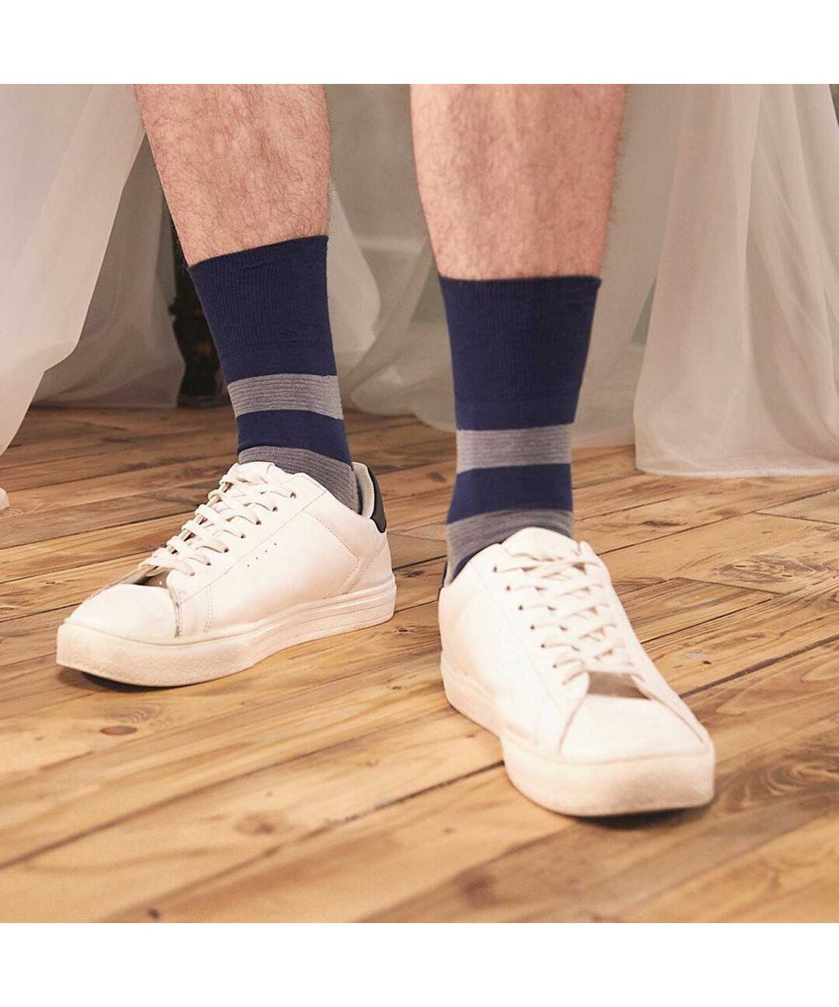 Men Falke Block Stripe Socks Socks Blue | OSTWLB487