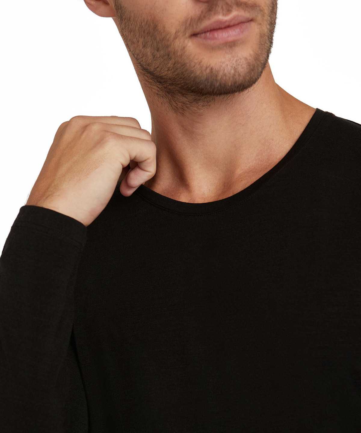 Men Falke Long sleeve shirt Round-neck Daily ClimaWool Long Sleeve T-Shirts Black | YMUHSA128