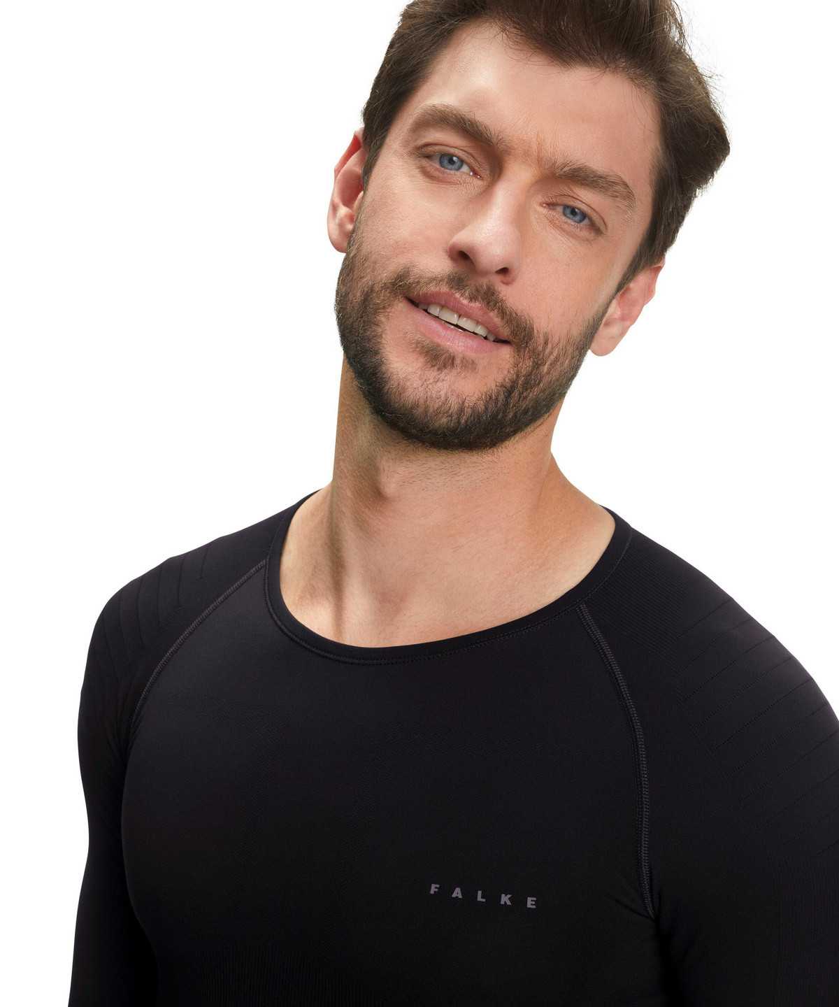 Men Falke Long sleeve shirt Warm Long Sleeve T-Shirts Black | HWLIPE657