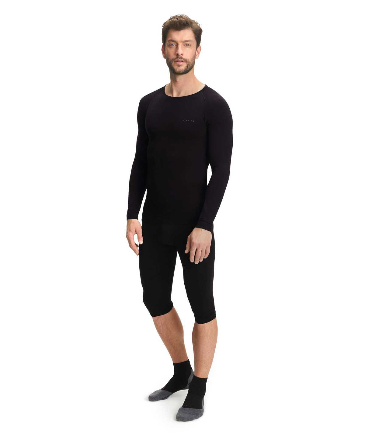 Men Falke Long sleeve shirt Warm Long Sleeve T-Shirts Black | HWLIPE657