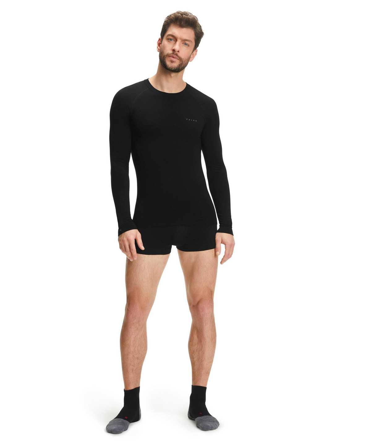 Men Falke Long sleeve shirt Wool-Tech Light Long Sleeve T-Shirts Black | JDZGFY798