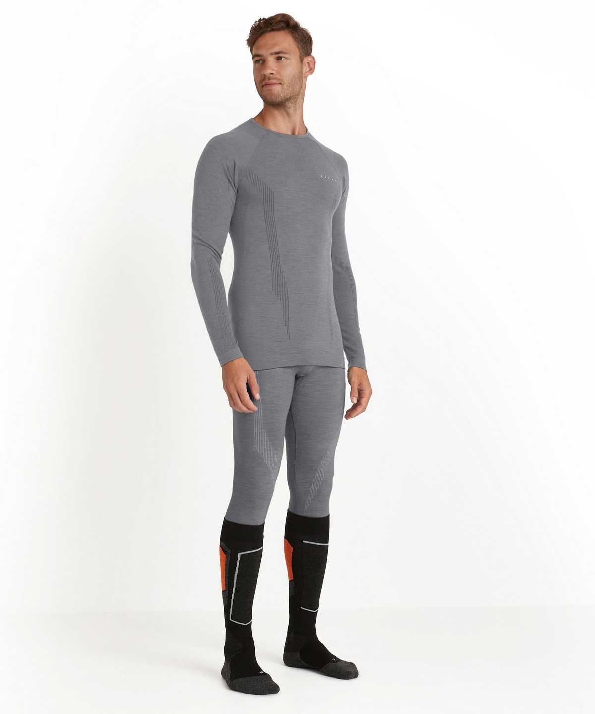 Men Falke Long sleeve shirt Wool-Tech Long Sleeve T-Shirts Grey | BLUVIW675