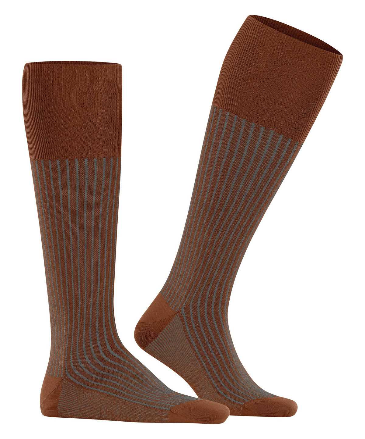 Men Falke Oxford Stripe Knee-high Socks Socks Brown | JVODCI963