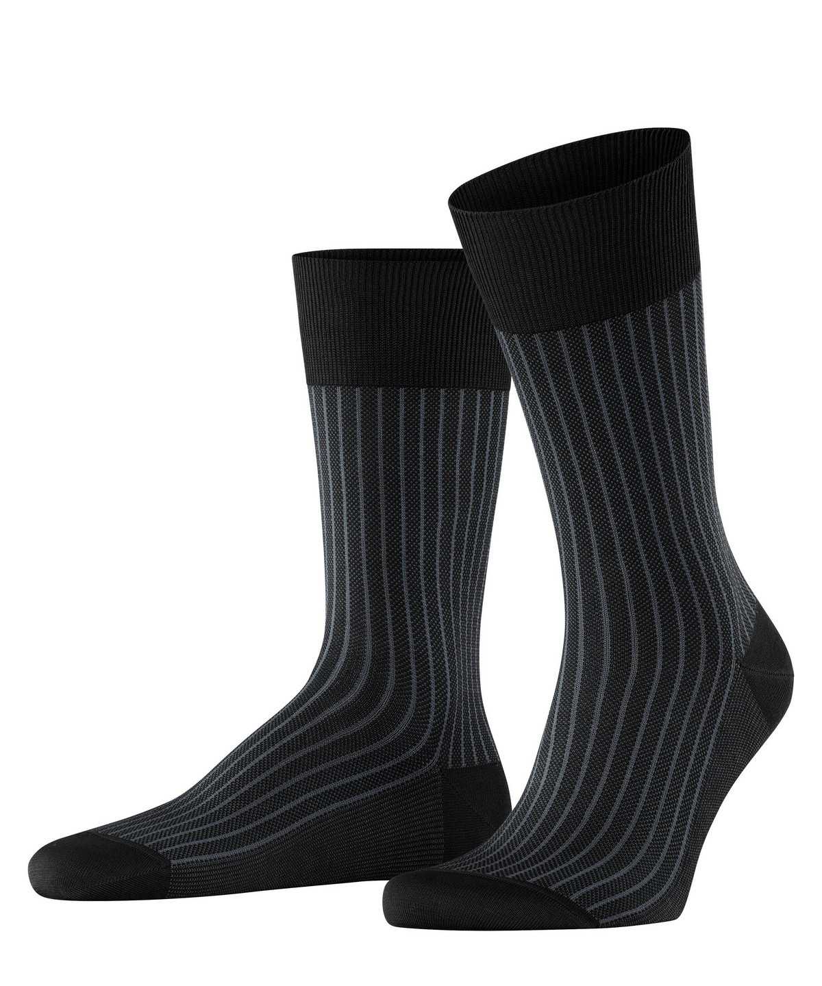 Men Falke Oxford Stripe Socks Socks Black | JNXYUZ823