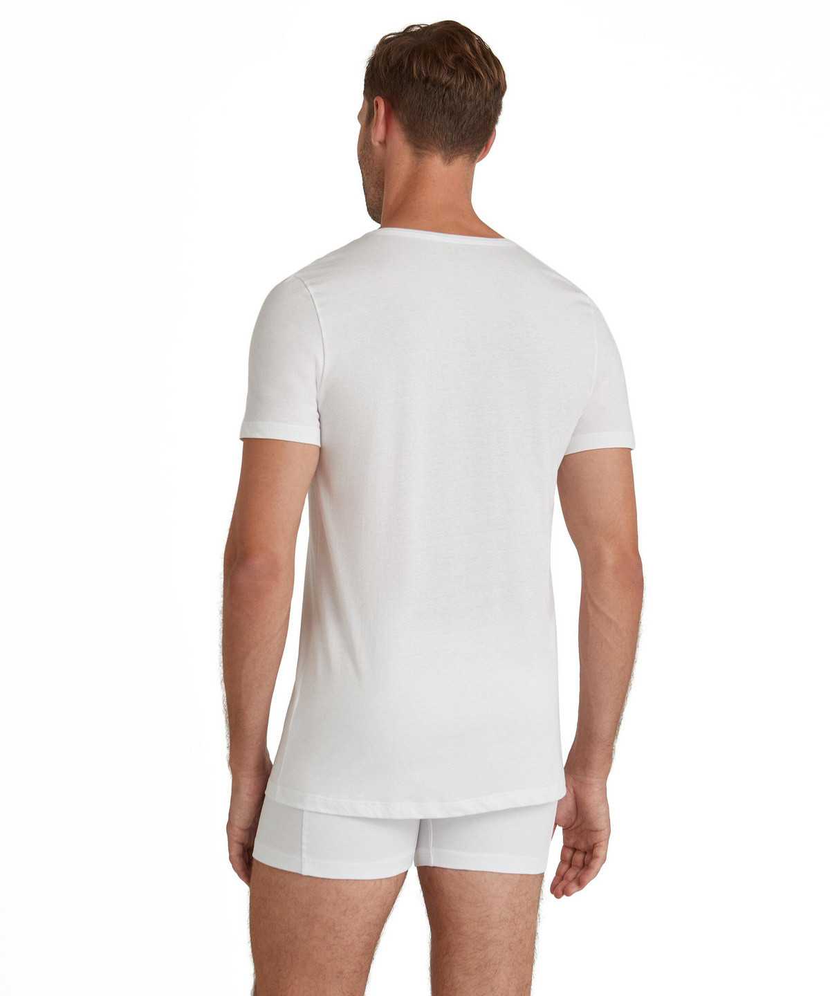 Men Falke T-Shirt V-neck Daily Natural Short Sleeve Shirts White | BEZHKN438