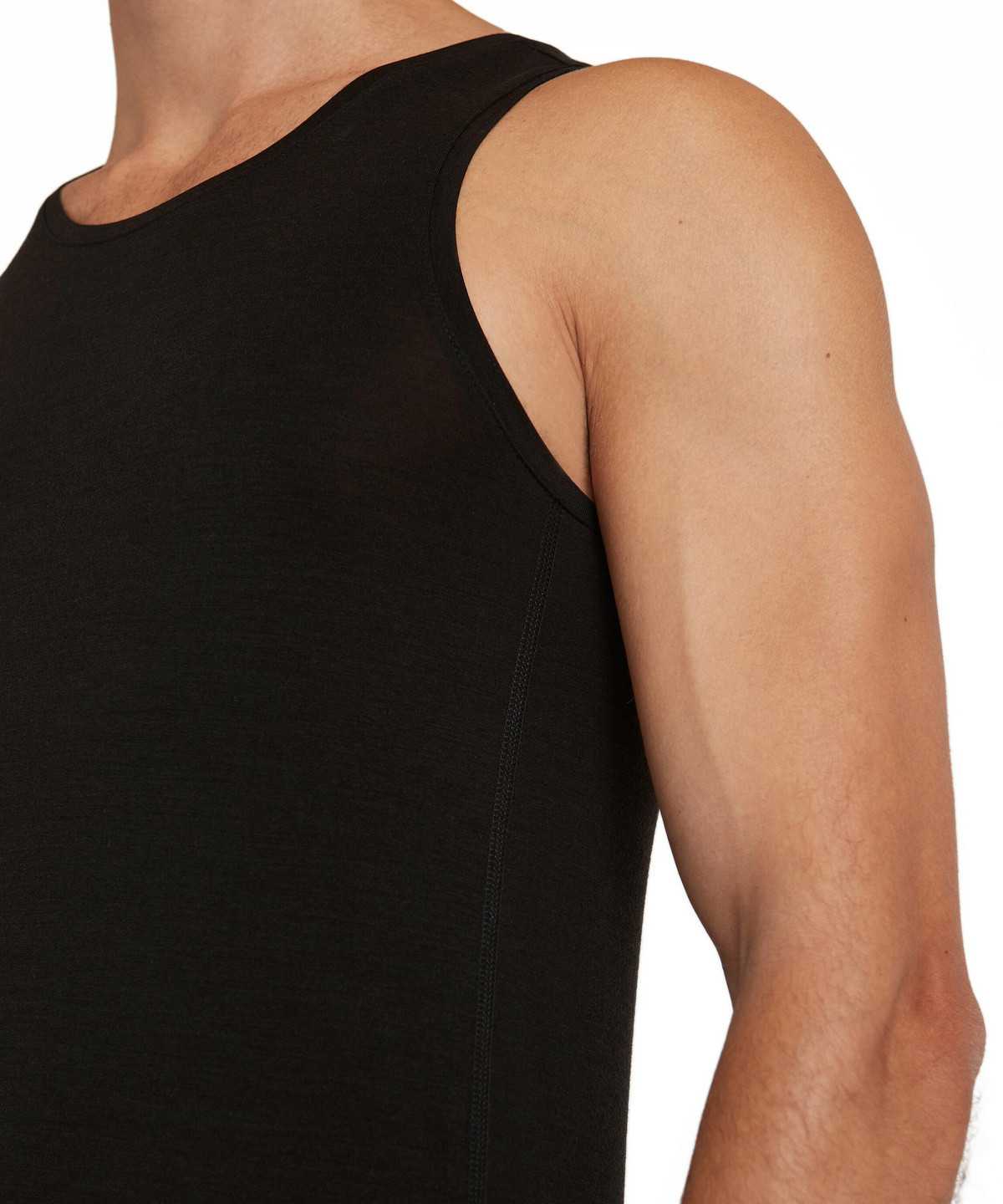 Men Falke Top Round-neck Daily ClimaWool Vest Black | OECMST270