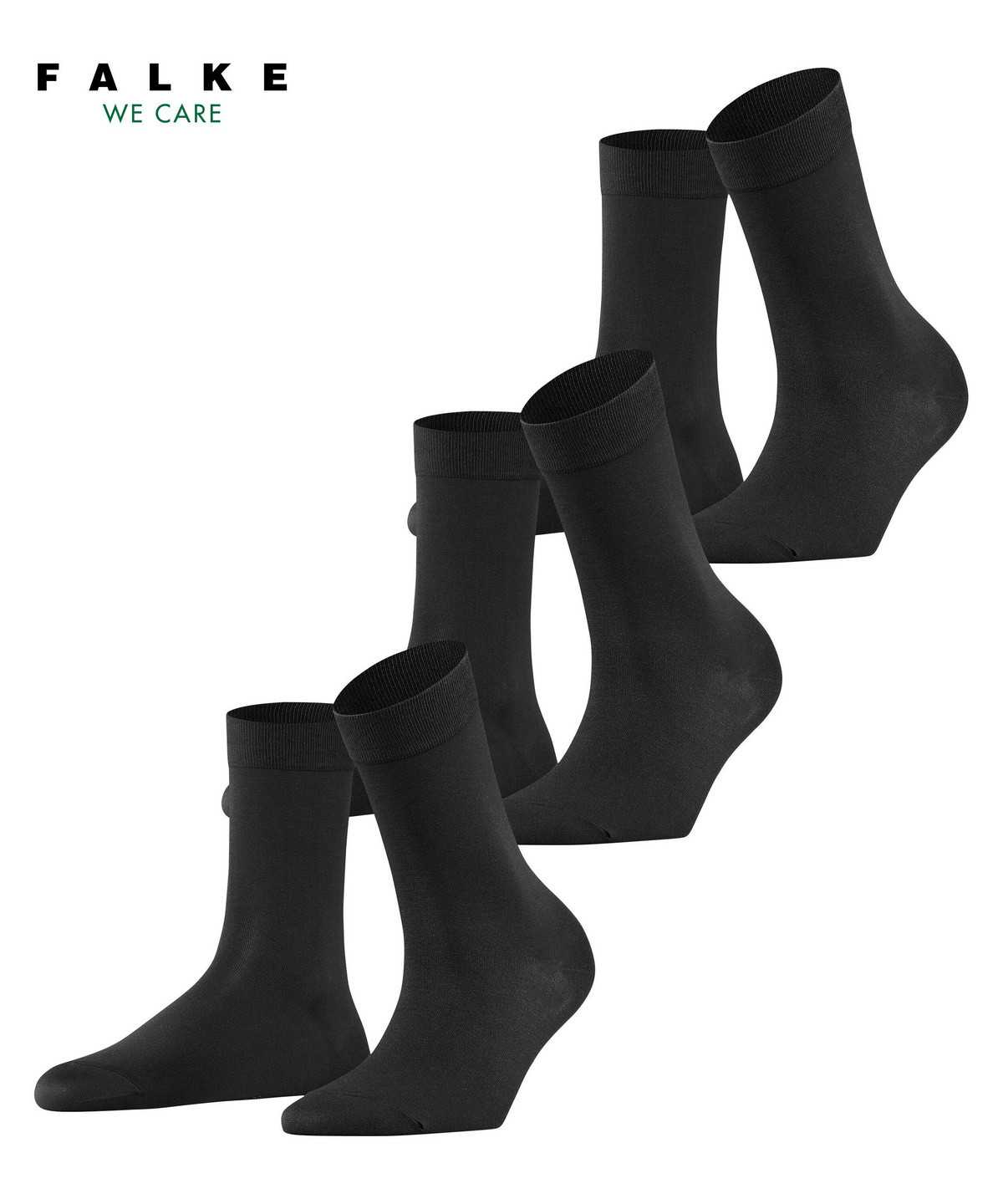 Women Falke Cotton Touch 3-Pack Socks Socks Black | KCOFJM295