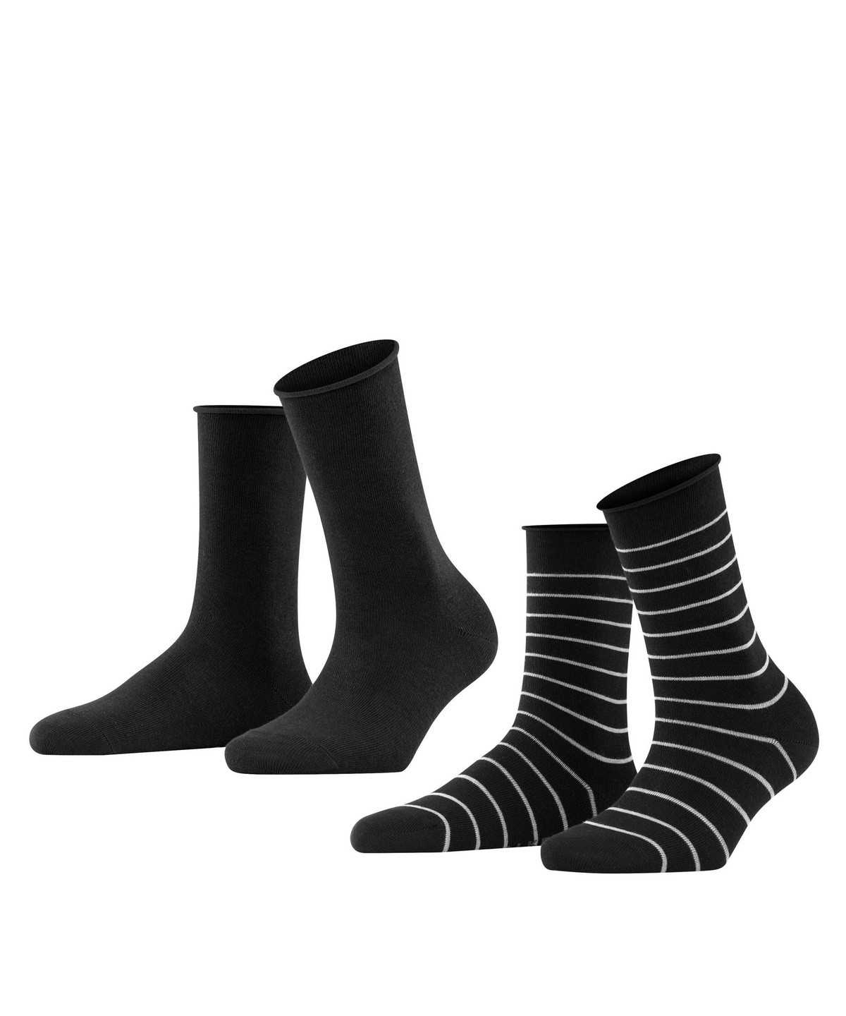 Women Falke Happy Stripe 2-Pack Socks Socks Black | ZHVAMJ091