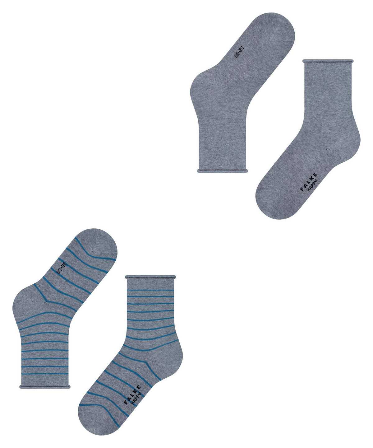 Women Falke Happy Stripe 2-Pack Socks Socks Grey | FWDTPN567