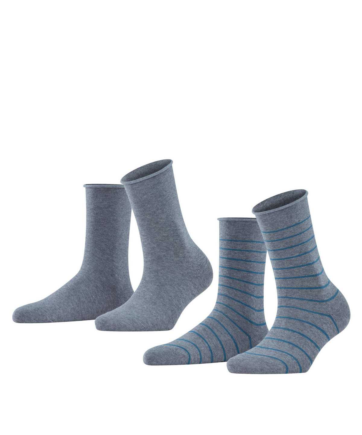 Women Falke Happy Stripe 2-Pack Socks Socks Grey | FWDTPN567