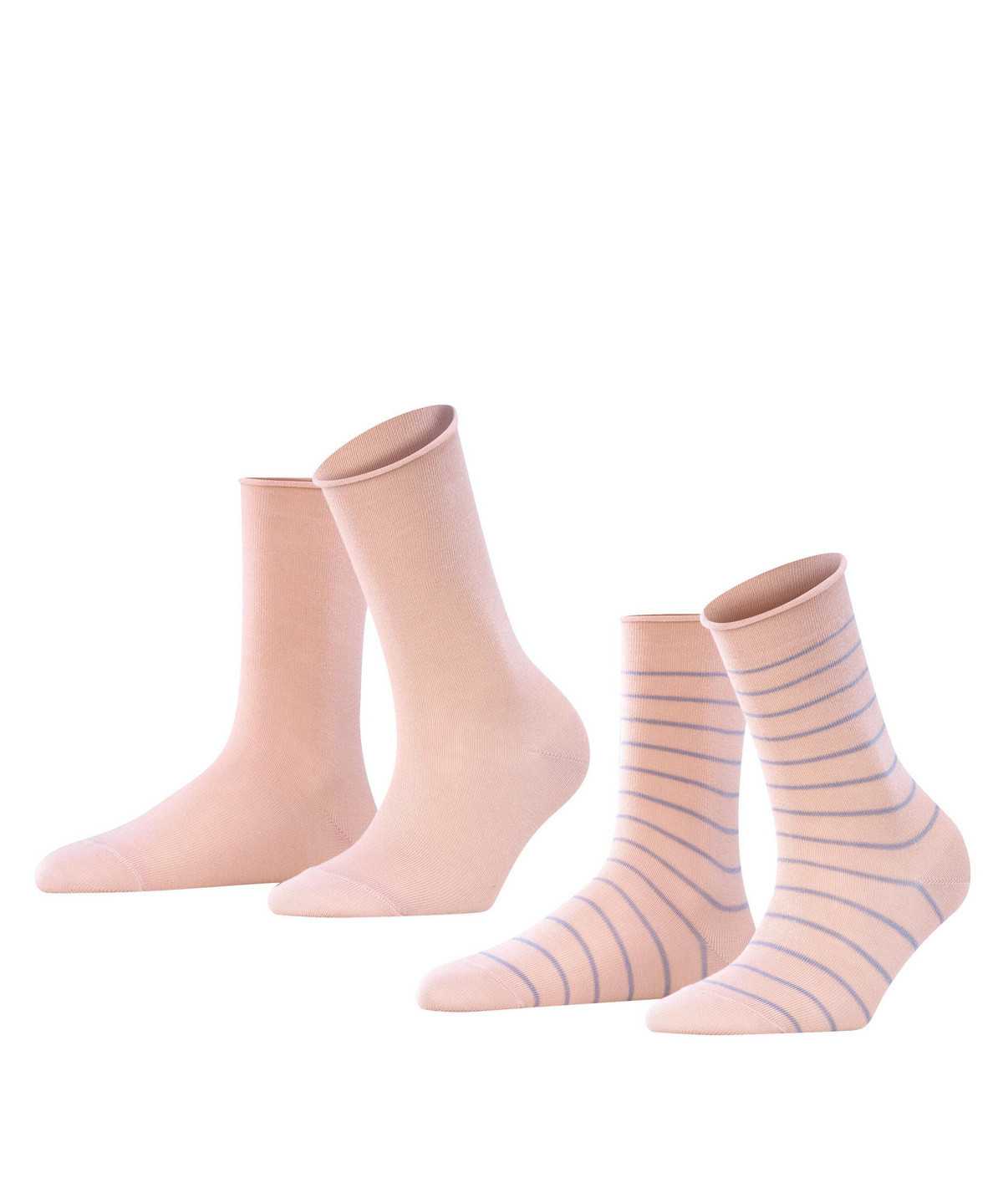 Women Falke Happy Stripe 2-Pack Socks Socks Pink | VFIHMG469