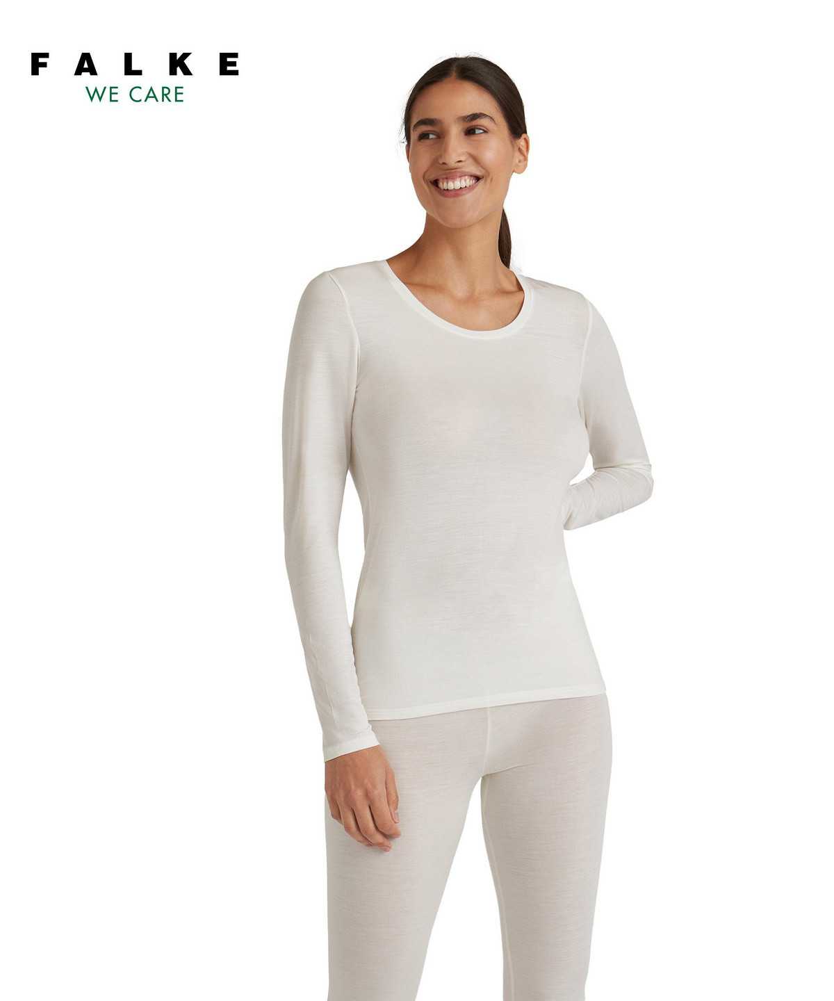 Women Falke Long sleeve shirt Round-neck Daily ClimaWool Shirts White | COZMYI654