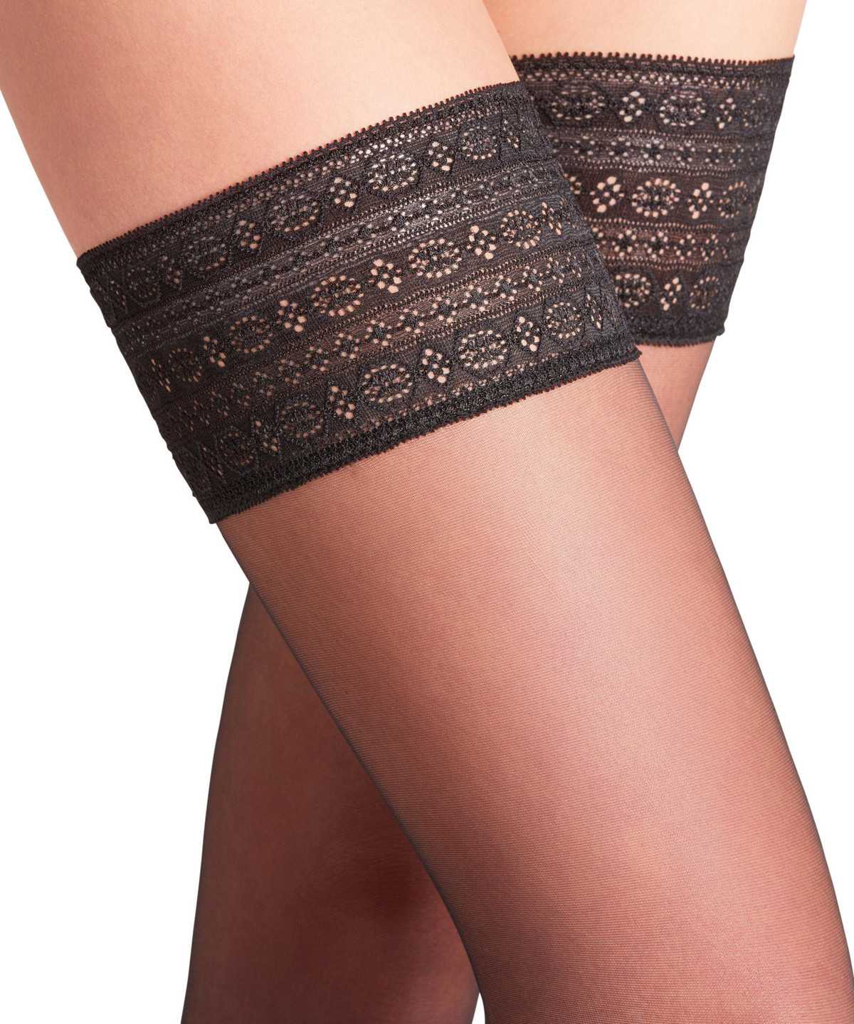 Women Falke Seidenglatt 15 DEN Stay-ups Thigh Highs Black | HVXTUO739